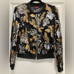 Sequin Floral Bomber Jacket - Black, Gold, Silver